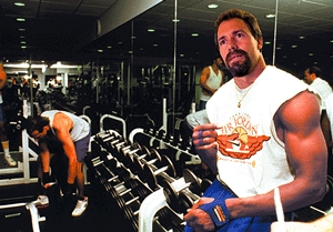 Bodybuilder Glen Tuttle takes a break between quad blasts at Powerhouse Gym.